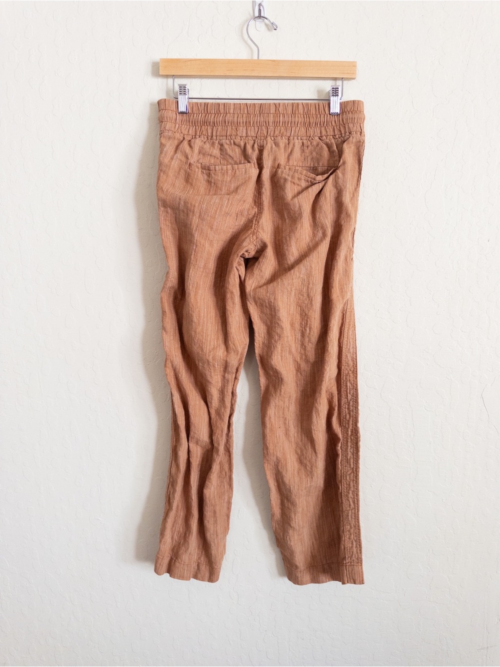 Athleta Cabo Linen Textured Wide Leg Pants size 4 Tan Brown Pull On Beach Travel - Picture 10 of 12